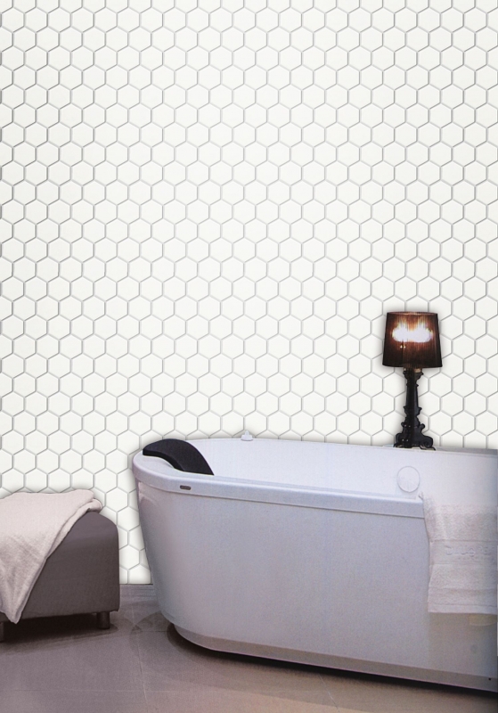 Azulejos de mosaico de cerámica hexágono blanco brillante cocina splashback MOS11B-0102_f | 10 esteras de mosaico