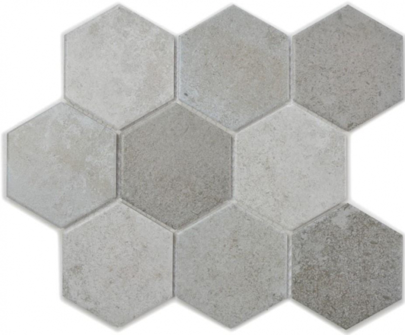 Azulejos de mosaico de cerámica gris hexágono cemento azulejo de la cocina WC azulejo del baño MOS11F-0204_f | 10 esteras de mosaico
