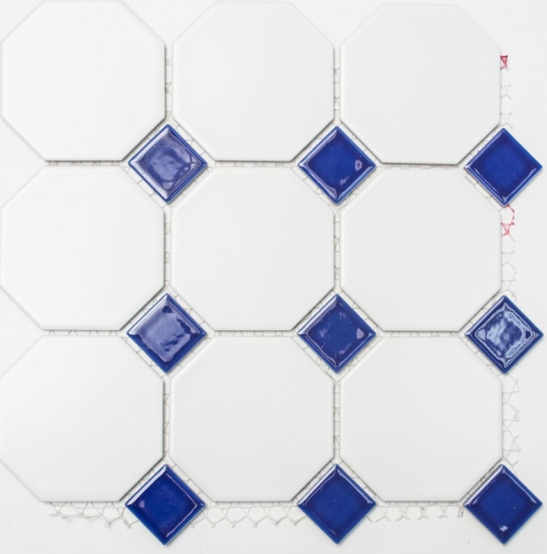 Mosaico de azulejos de cerámica octogonal blanco mate azul cobalto brillante pared de mosaico cocina splashback MOSOcta-180_f | 10 esteras de mosaico