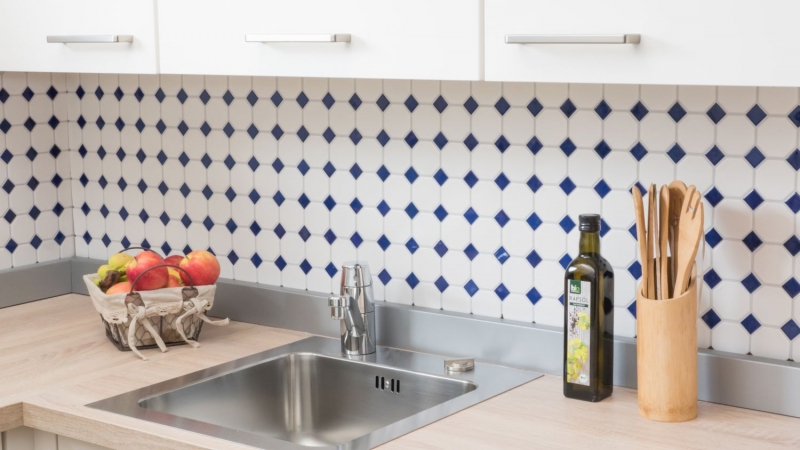 Azulejos de mosaico de cerámica azul octágono blanco mate azul brillante cocina splashback MOS13-OctaG464_f | 10 esteras de mosaico