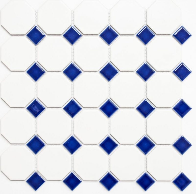 Azulejos de mosaico de cerámica azul octágono blanco mate azul brillante cocina splashback MOS13-OctaG464_f | 10 esteras de mosaico