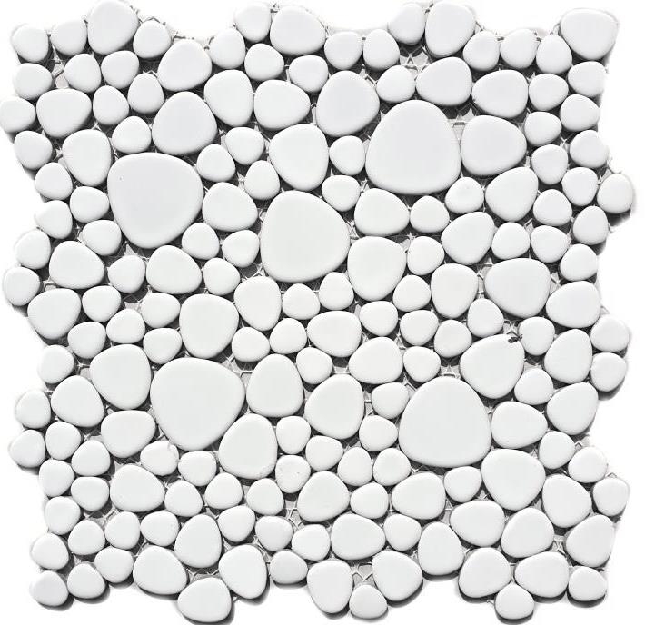 Pebble mosaico Pebbles cerámica blanca brillante plato de ducha azulejo backsplash MOS12-0102_f | 10 esteras de mosaico