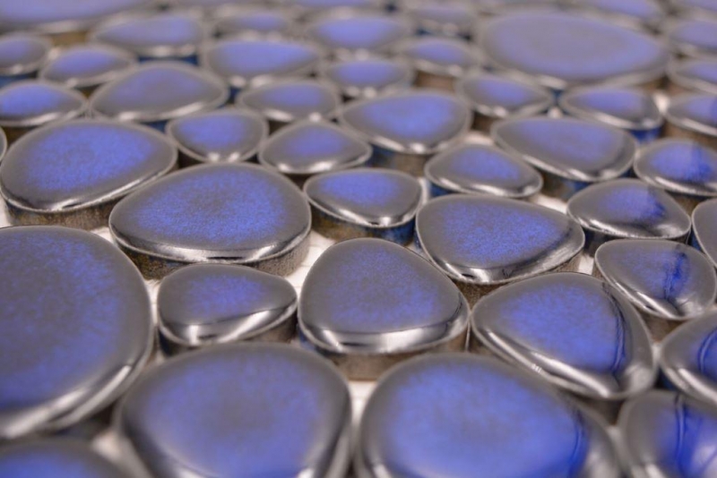 Pebble mosaico Pebbles cerámica azul brillante plato de ducha azulejo backsplash MOS12-0405_f | 10 esteras de mosaico