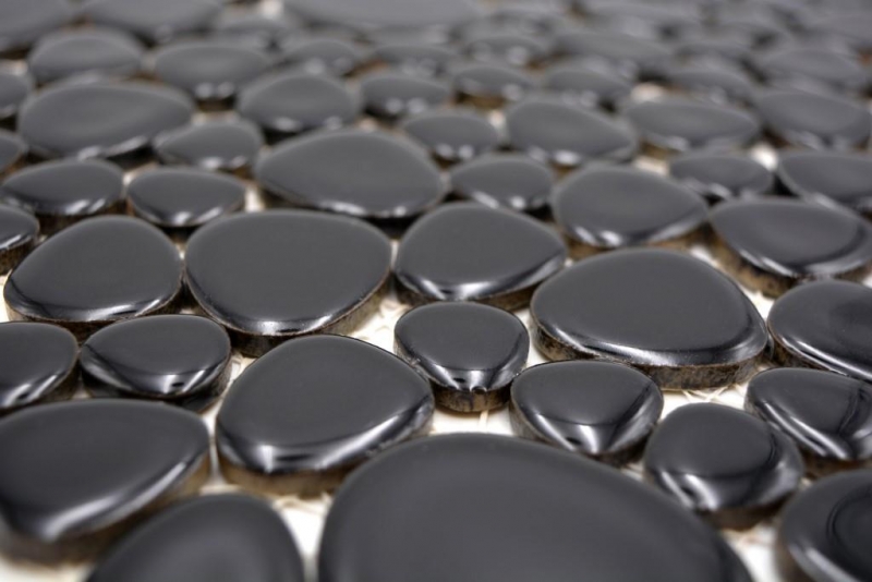 Pebble mosaico Pebbles cerámica manchas negras plato de ducha azulejo backsplash MOS12-0302_f | 10 esteras de mosaico