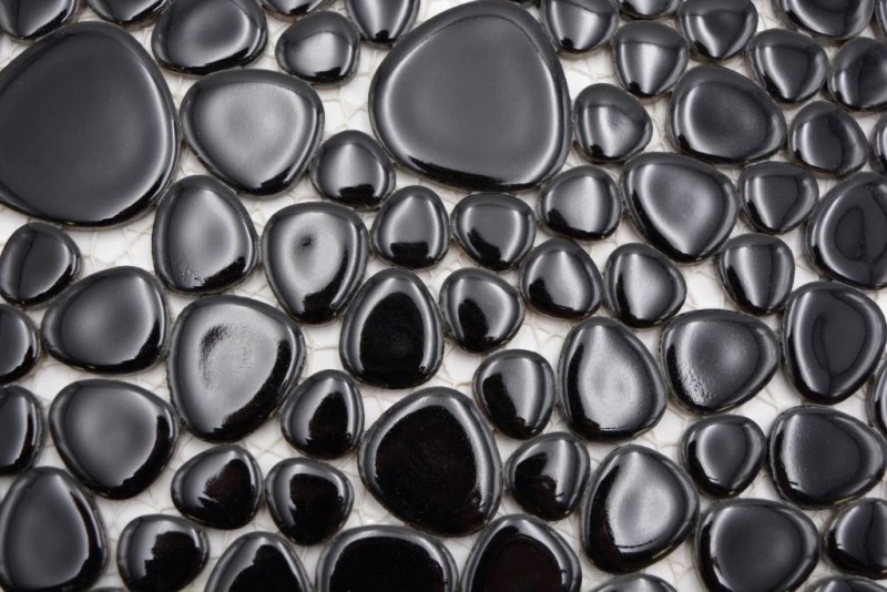 Pebble mosaico Pebbles cerámica manchas negras plato de ducha azulejo backsplash MOS12-0302_f | 10 esteras de mosaico