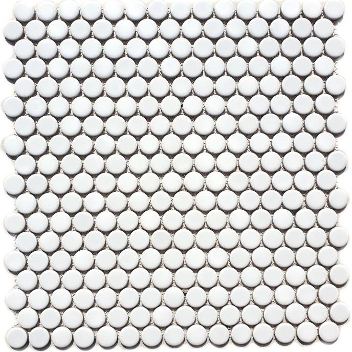 Botón de mosaico LOOP redondo mosaico blanco brillante pared cocina ducha BAD MOS10-0102_f | 10 esteras de mosaico