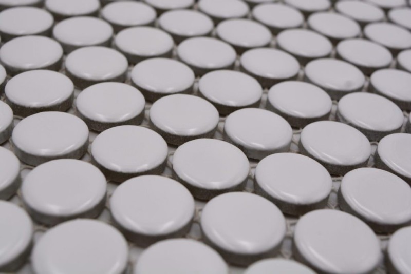 Botón de mosaico LOOP redondo mosaico blanco brillante pared cocina ducha BAD MOS10-0102_f | 10 esteras de mosaico