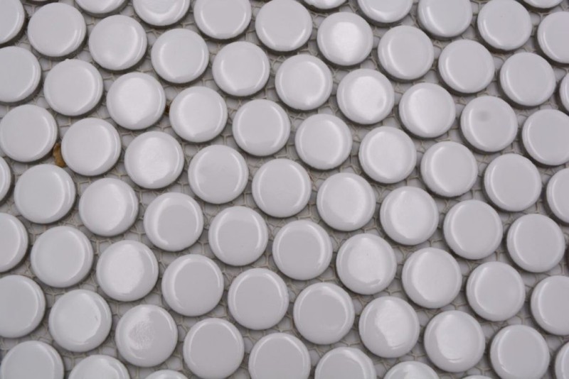 Botón de mosaico LOOP redondo mosaico blanco brillante pared cocina ducha BAD MOS10-0102_f | 10 esteras de mosaico