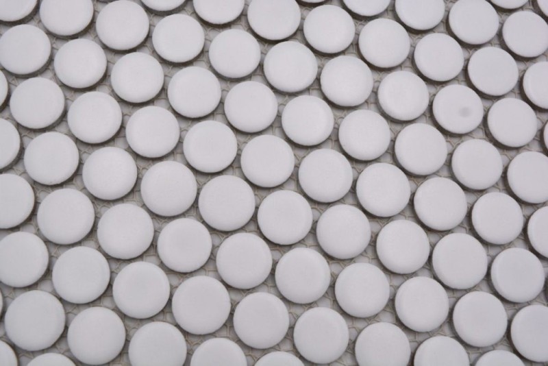 Botón de mosaico LOOP redondo mosaico blanco mate pared cocina ducha BAD MOS10-0111_f | 10 esteras de mosaico