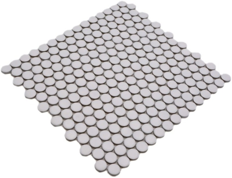 Botón de mosaico LOOP redondo mosaico blanco mate pared cocina ducha BAD MOS10-0111_f | 10 esteras de mosaico