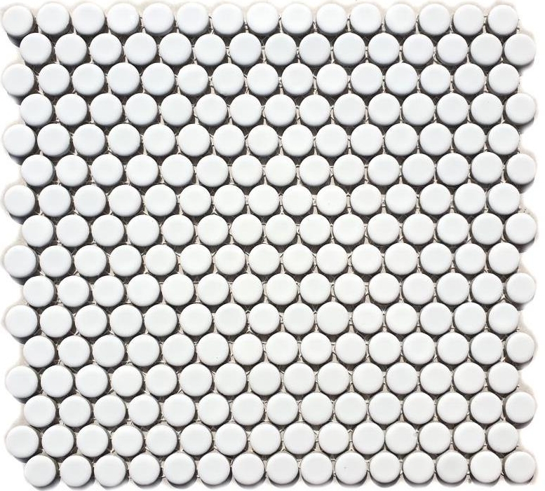 Botón de mosaico LOOP redondo mosaico blanco mate pared cocina ducha BAD MOS10-0111_f | 10 esteras de mosaico