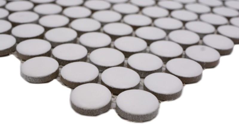 Botón de mosaico LOOP redondo mosaico blanco mate pared cocina ducha BAD MOS10-0111_f | 10 esteras de mosaico