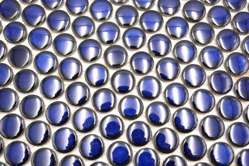 Botón de mosaico LOOP redondo mosaico azul oscuro cobalto pared cocina ducha BAÑO MOS10-0405_f | 10 esteras de mosaico