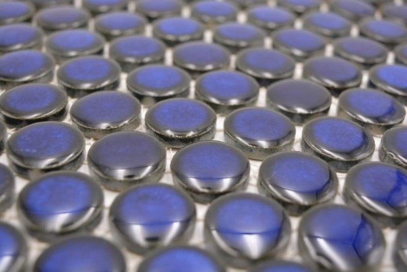 Botón de mosaico LOOP redondo mosaico azul oscuro cobalto pared cocina ducha BAÑO MOS10-0405_f | 10 esteras de mosaico