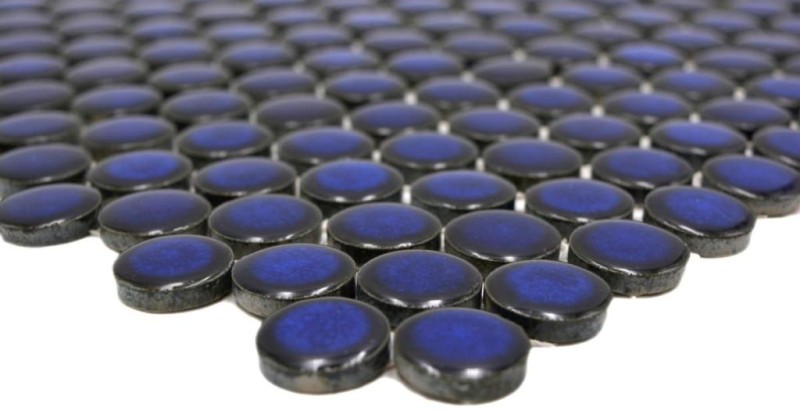 Botón de mosaico LOOP redondo mosaico azul oscuro cobalto pared cocina ducha BAÑO MOS10-0405_f | 10 esteras de mosaico