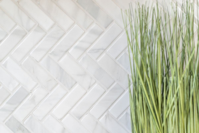 Mosaico de azulejos de cerámica en espiga efecto piedra blanco azulejos backsplash cocina MOS24-SO10_f | 10 esteras de mosaico