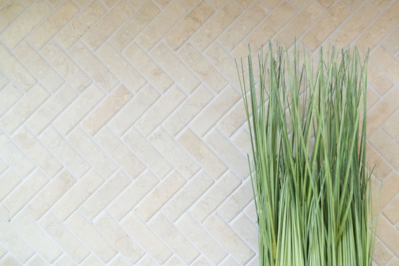Mosaico de azulejos de cerámica en espiga aspecto de piedra de color beige claro azulejos backsplash cocina MOS24-SO54_f | 10 esteras de mosaico