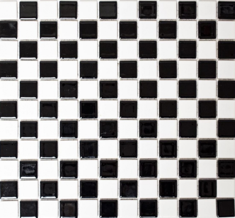 Mosaico de cerámica tablero de ajedrez blanco negro brillante azulejo backsplash MOS18-0306_f