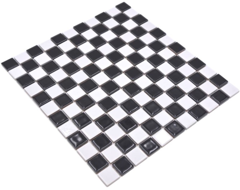 Mosaico de cerámica tablero de ajedrez blanco negro brillante azulejo backsplash MOS18-0306_f