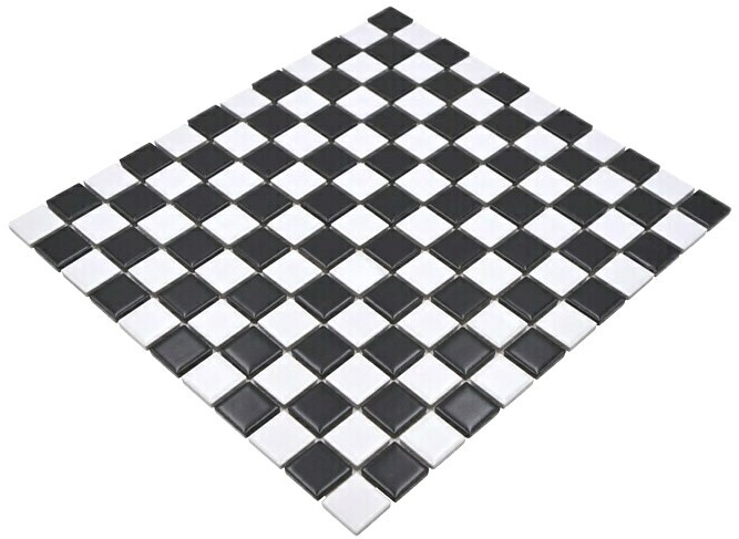 Mosaico de azulejos de cerámica tablero de ajedrez negro blanco mate backsplash MOS18-0305_f