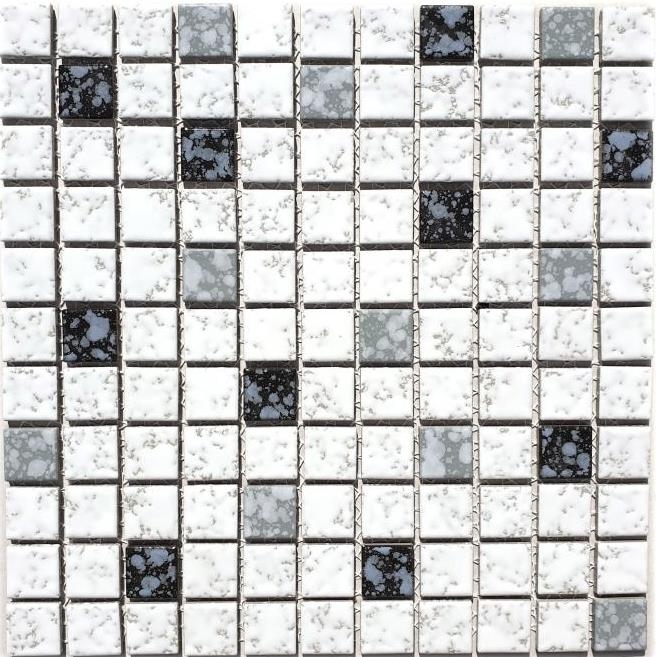 Mosaico de azulejos de cerámica mosaico blanco negro gris estructura piso baño MOS18-0307_f