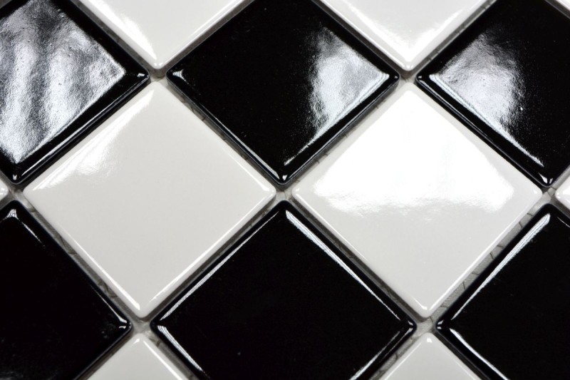 Cocina mosaico de azulejos damero blanco negro brillante MOS16-CD200_f