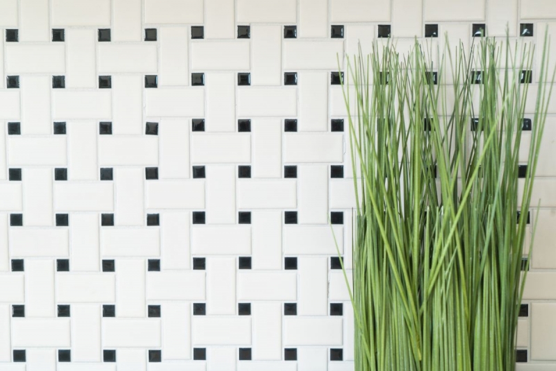Mosaico de azulejos de cerámica Basket blanco mate negro mate MOS13-CBAS19_f
