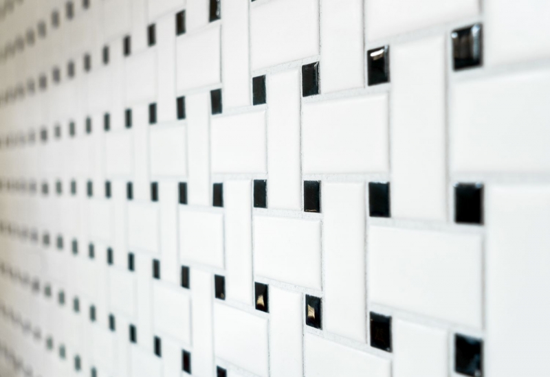 Mosaico de azulejos de cerámica Basket blanco mate negro mate MOS13-CBAS19_f