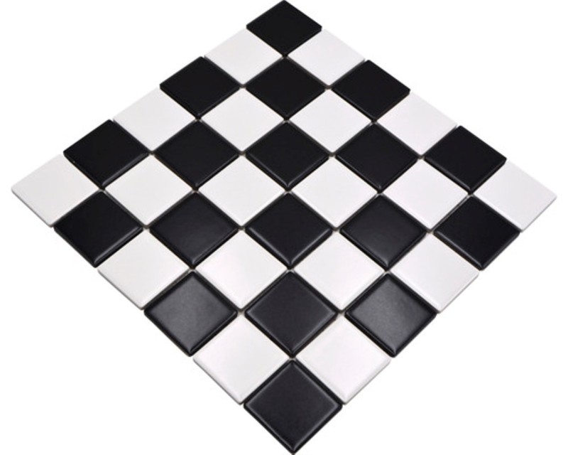 Mosaico de cerámica blanco negro mate tablero de ajedrez backsplash MOS16-CD202_f