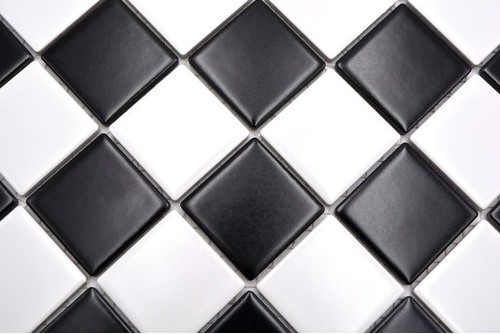 Mosaico de cerámica blanco negro mate tablero de ajedrez backsplash MOS16-CD202_f
