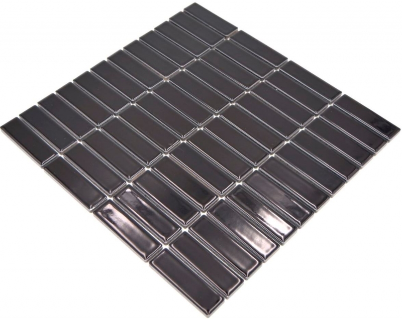 Mosaico de azulejos de cerámica varillas negro brillante cocina splashback MOS24-0302_f