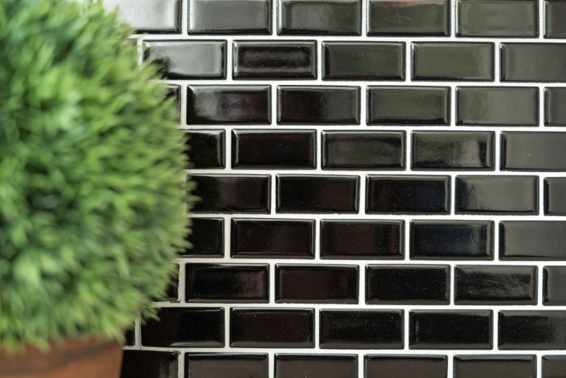 Mosaico cerámico ladrillo negro brillante salpicadero de cocina MOS24-4BG_f