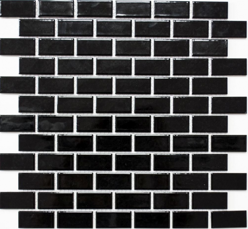 Mosaico cerámico ladrillo negro brillante salpicadero de cocina MOS24-4BG_f