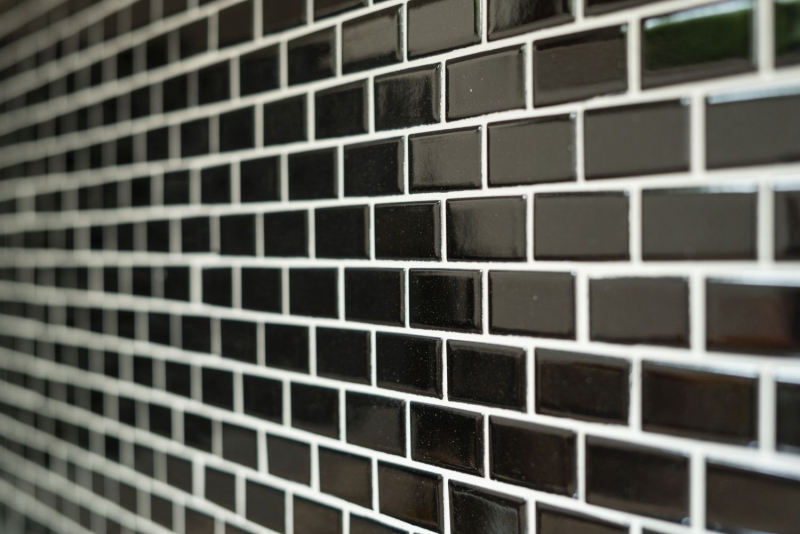 Mosaico cerámico ladrillo negro brillante salpicadero de cocina MOS24-4BG_f