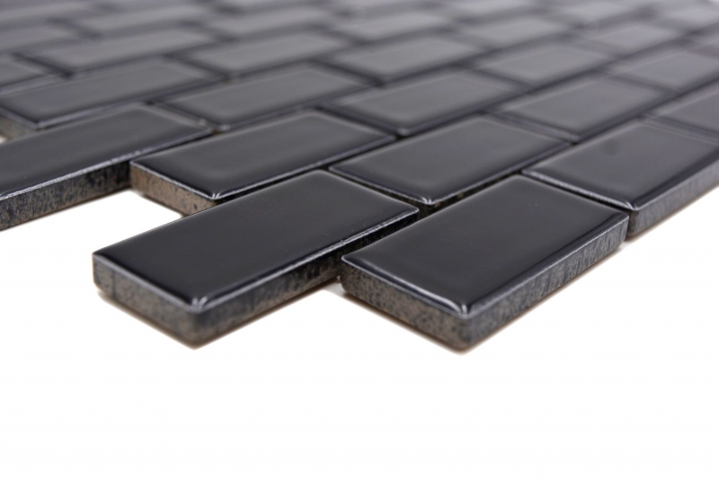 Mosaico cerámico ladrillo negro brillante salpicadero de cocina MOS24-4BG_f