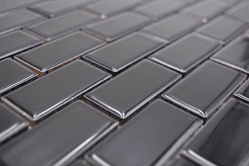 Mosaico cerámico ladrillo negro brillante salpicadero de cocina MOS24-4BG_f