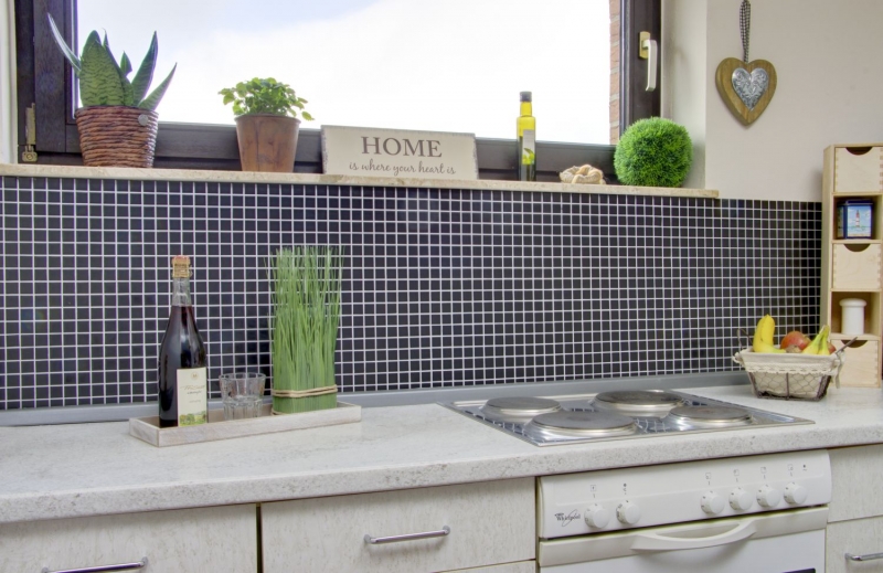 Mosaico de cerámica negro mate azulejo backsplash cocina splashback MOS18D-0311_f