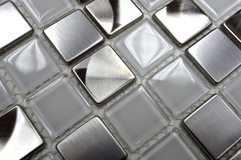 Mosaico de azulejos de acero inoxidable mosaico de vidrio de acero blanco claro MOS129-0104_f