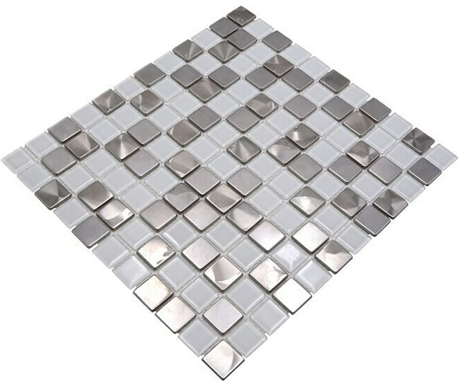 Mosaico de azulejos de acero inoxidable mosaico de vidrio de acero blanco claro MOS129-0104_f