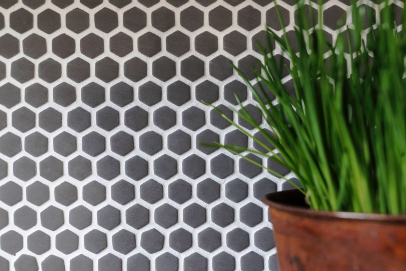 Mosaico ECO GLAS Hexágono Esmalte gris-marrón mate MOS140-HX15G_f | 10 tapetes de mosaico