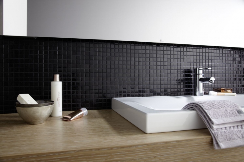 Mosaico de vidrio negro azulejo de la pared azulejo del baño MOS50-0302_f | 10 esteras de mosaico