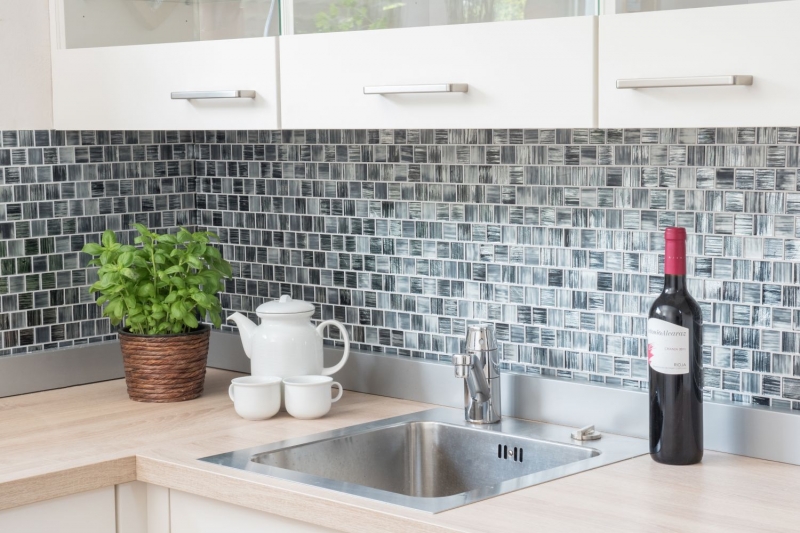 Mosaico de azulejos de vidrio mosaico Cristal esmerilado vidrio negro claro mate esmerilado MOS68-CF41_f | 10 esteras de mosaico