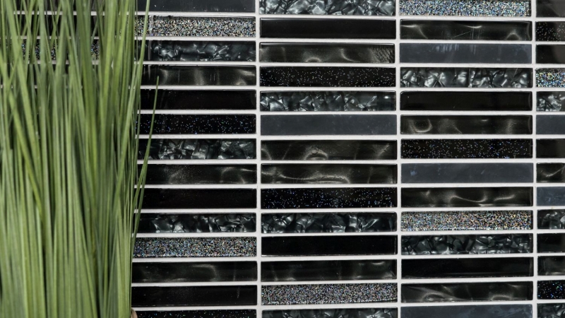 Mosaico de azulejos Translúcido negro varillas de vidrio mosaico Crystal Night negro MOS87-STNB_f | 10 esteras de mosaico