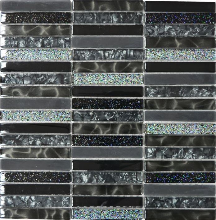 Mosaico de azulejos Translúcido negro varillas de vidrio mosaico Crystal Night negro MOS87-STNB_f | 10 esteras de mosaico