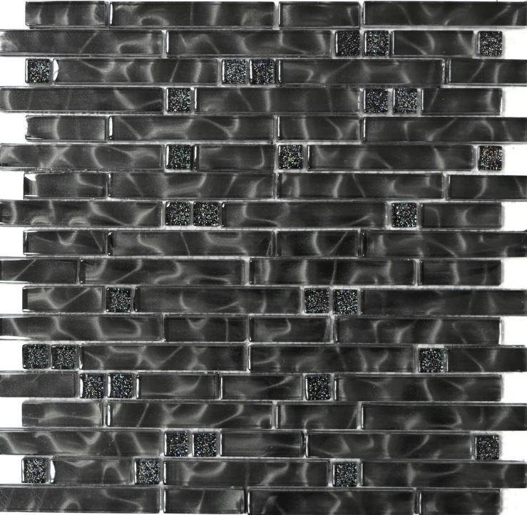 Mosaico de vidrio compuesto translúcido Crystal Chic negro MOS87-MV708_f | 10 esteras de mosaico
