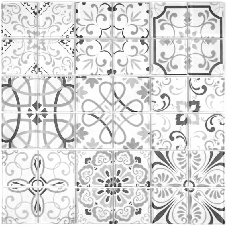 Retro vintage mosaico mosaico de vidrio gris translúcido Crystal GERMANY MOS68-Retro-G_f | 10 esteras de mosaico