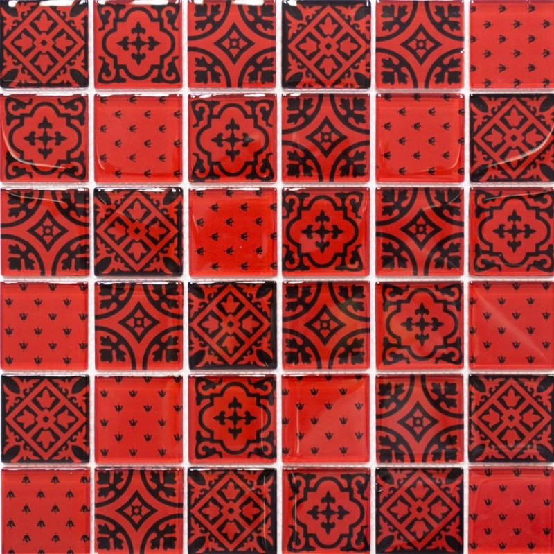Retro vintage mosaico de azulejos de cocina splashback translúcido mosaico de vidrio rojo cristal mirada MOS78B-0902_f | 10 esteras de mosaico