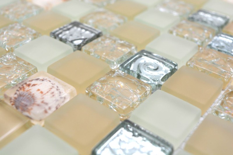Mosaico de azulejos translúcido beige mosaico de vidrio Crystal shell beige MOS82B-0112_f | 10 esteras de mosaico