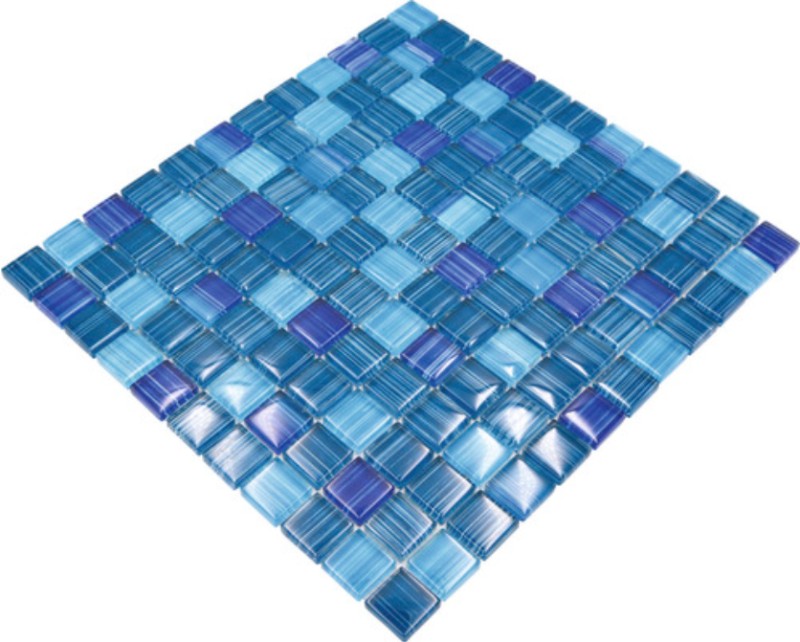 Mosaico de vidrio azul translúcido Azul cristal MOS74-0409_f | 10 esteras de mosaico