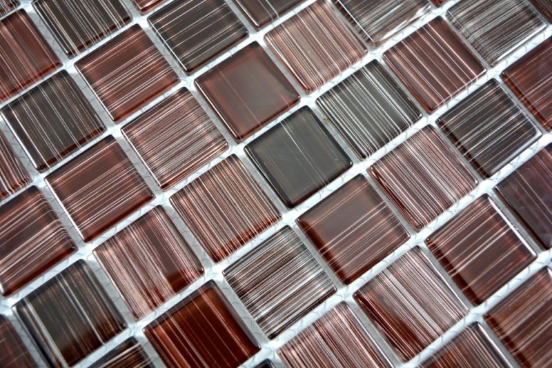 Mosaico de azulejos Translúcido rayado marrón Mosaico de vidrio Cristal rayado marrón MOS64-1309_f | 10 esteras de mosaico